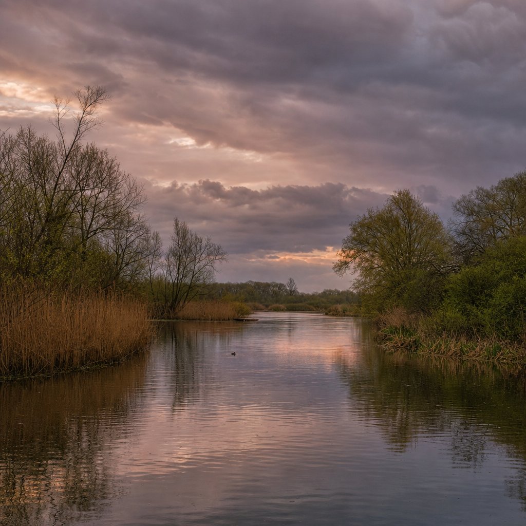 Nubes de tormenta acercándose sobre un arroyo del Delta del Tigre
