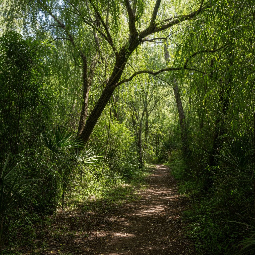 Sendero entre monte nativo en un predio de ecoturismo del Delta del Tigre